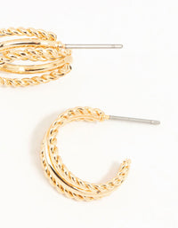 Gold Twisted and Plain Triple Huggie Earrings - link has visual effect only