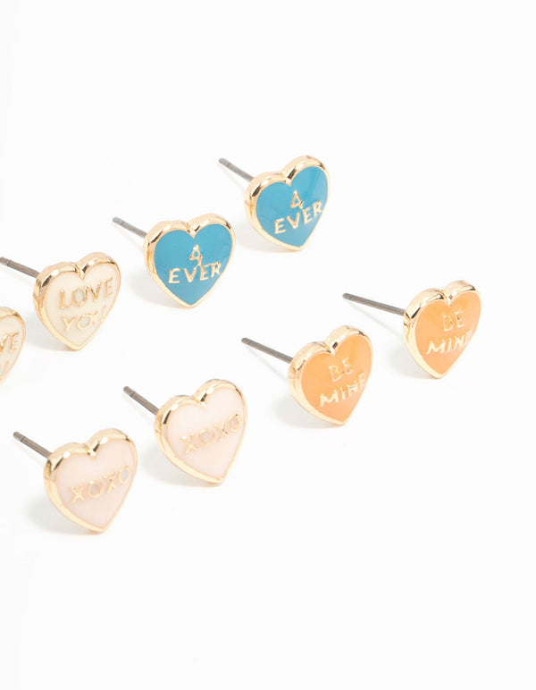 Gold Candy Hearts Stud Earrings 8-Pack