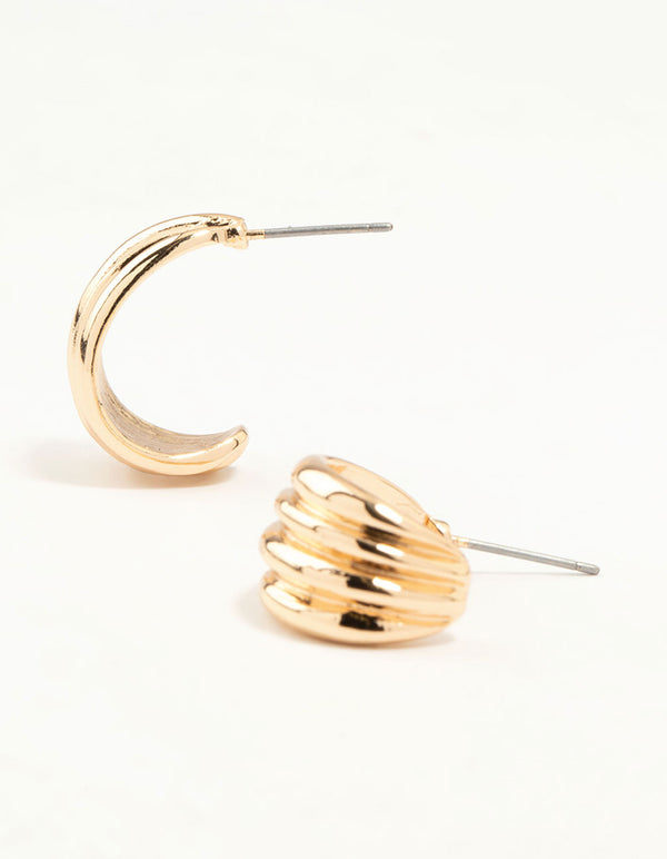 Gold Ridge Huggie Hoop Earrings