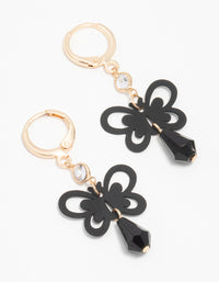 Gold Black Diamante Butterfly Huggie Earrings - link has visual effect only