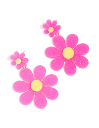 Pink Acrylic Flower Drop Earrings - link has visual effect only