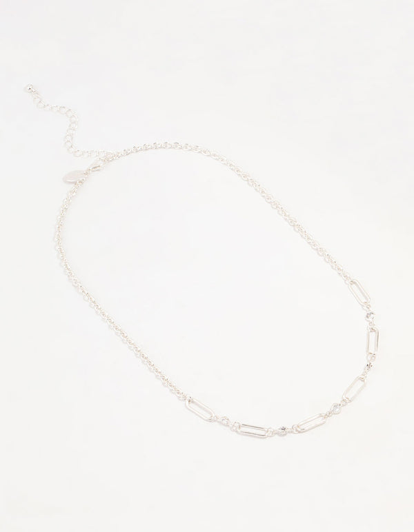 Silver Diamante Rectangular Chain Necklace