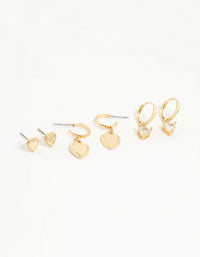 Gold Plated Cubic Zirconia Heart Earrings 3-Pack - link has visual effect only