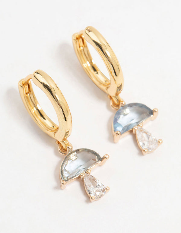 Gold Plated Blue Cubic Zirconia Mushroom Huggie Earrings