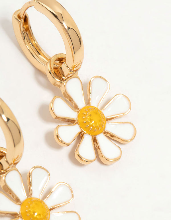 Gold Plated Daisy Huggie Earrings