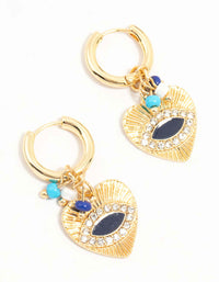 Gold Plated Cubic Zirconia Textured Evil Eye Huggie Earrings - link has visual effect only