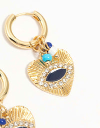 Gold Plated Cubic Zirconia Textured Evil Eye Huggie Earrings - link has visual effect only