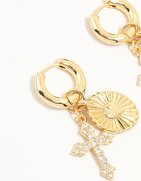 Gold Plated Cubic Zirconia Cross Huggie Earrings - link has visual effect only