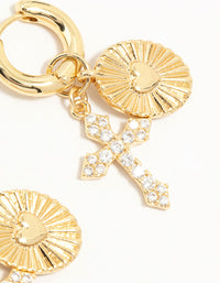 Gold Plated Cubic Zirconia Cross Huggie Earrings - link has visual effect only
