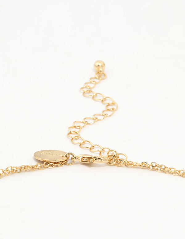 Gold Plated Purple Cubic Zirconia Petal Layered Necklace