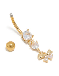 Gold Plated Surgical Steel Cubic Zirconia Fine Bow Drop Belly Bar - link has visual effect only
