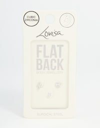 Surgical Steel Fan Double Cubic Zirconia Flat Back Studs 3-Pack - link has visual effect only