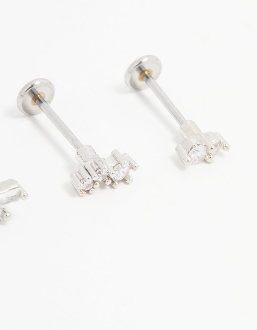 Surgical Steel Cubic Zirconia Double Baguette Flat Back Studs 3-Pack