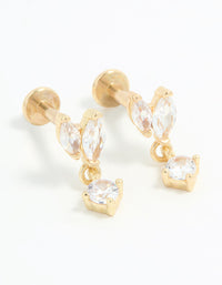 Gold Plated Surgical Steel Cubic Zirconia Flat Back Studs 2-Pack - link has visual effect only