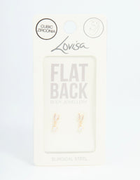 Gold Plated Surgical Steel Cubic Zirconia Flat Back Studs 2-Pack - link has visual effect only