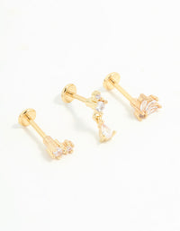 Gold Plated Surgical Steel Cubic Zirconia Triangular Flat Back Studs Pack - link has visual effect only