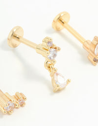 Gold Plated Surgical Steel Cubic Zirconia Triangular Flat Back Studs Pack - link has visual effect only