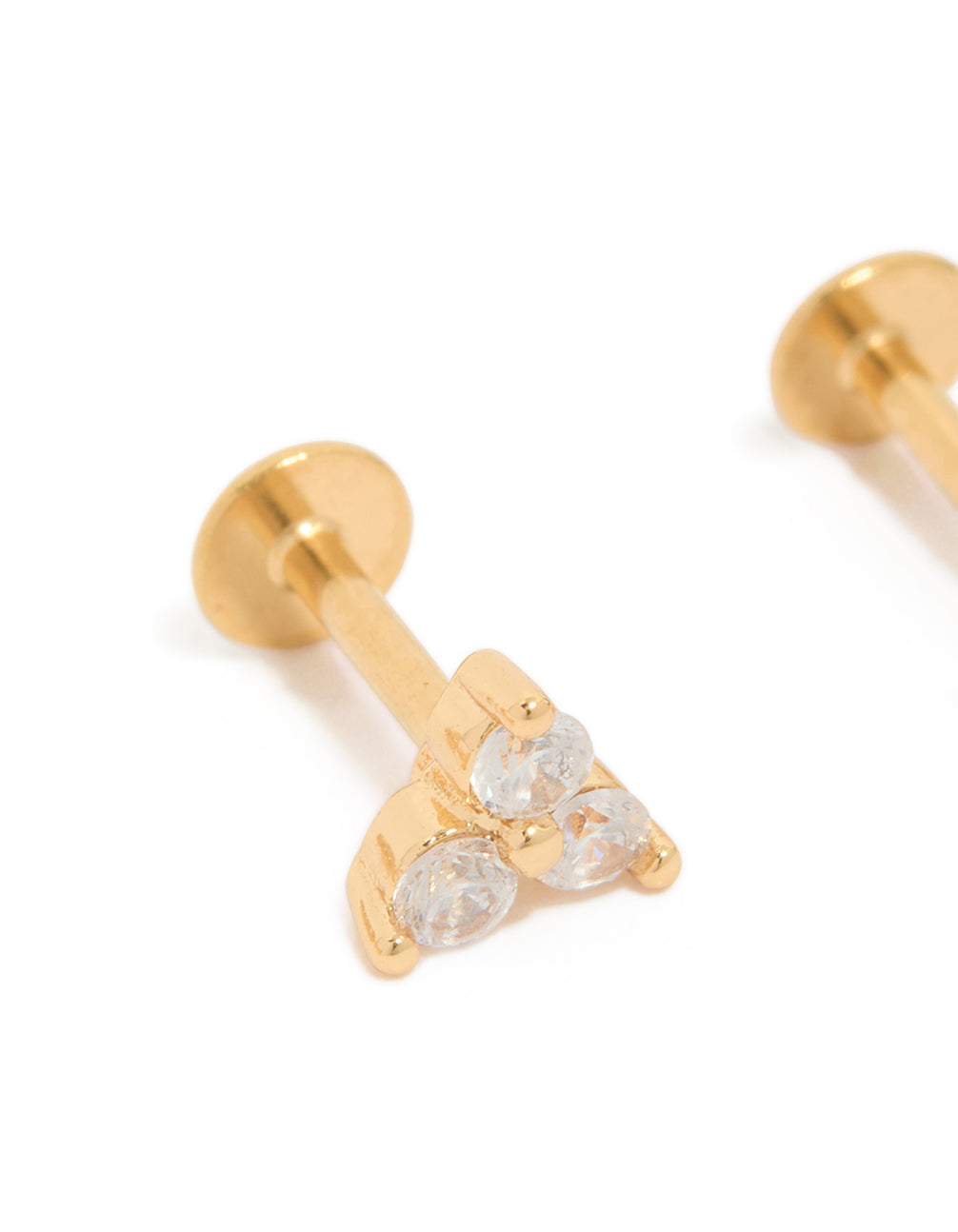 Gold Plated Surgical Steel Cubic Zirconia Round Flat Back Studs 3-Pack