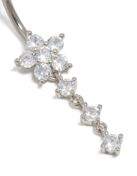 Titanium Cubic Zirconia Round Flower Drop Belly Bar - link has visual effect only