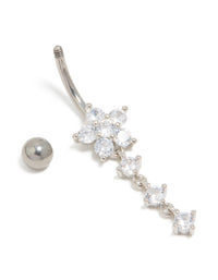 Titanium Cubic Zirconia Round Flower Drop Belly Bar - link has visual effect only