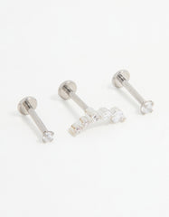 Titanium Cubic Zirconia & Ball Flat Back Studs 3-Pack