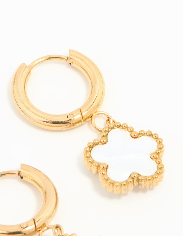 Waterproof Gold Plated Stainless Steel Flower Huggie Earrings