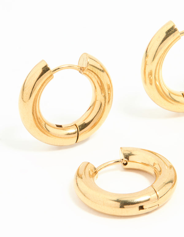 Waterproof Gold Plated Stainless Steel Tube Hoop Earrings 2 Pack