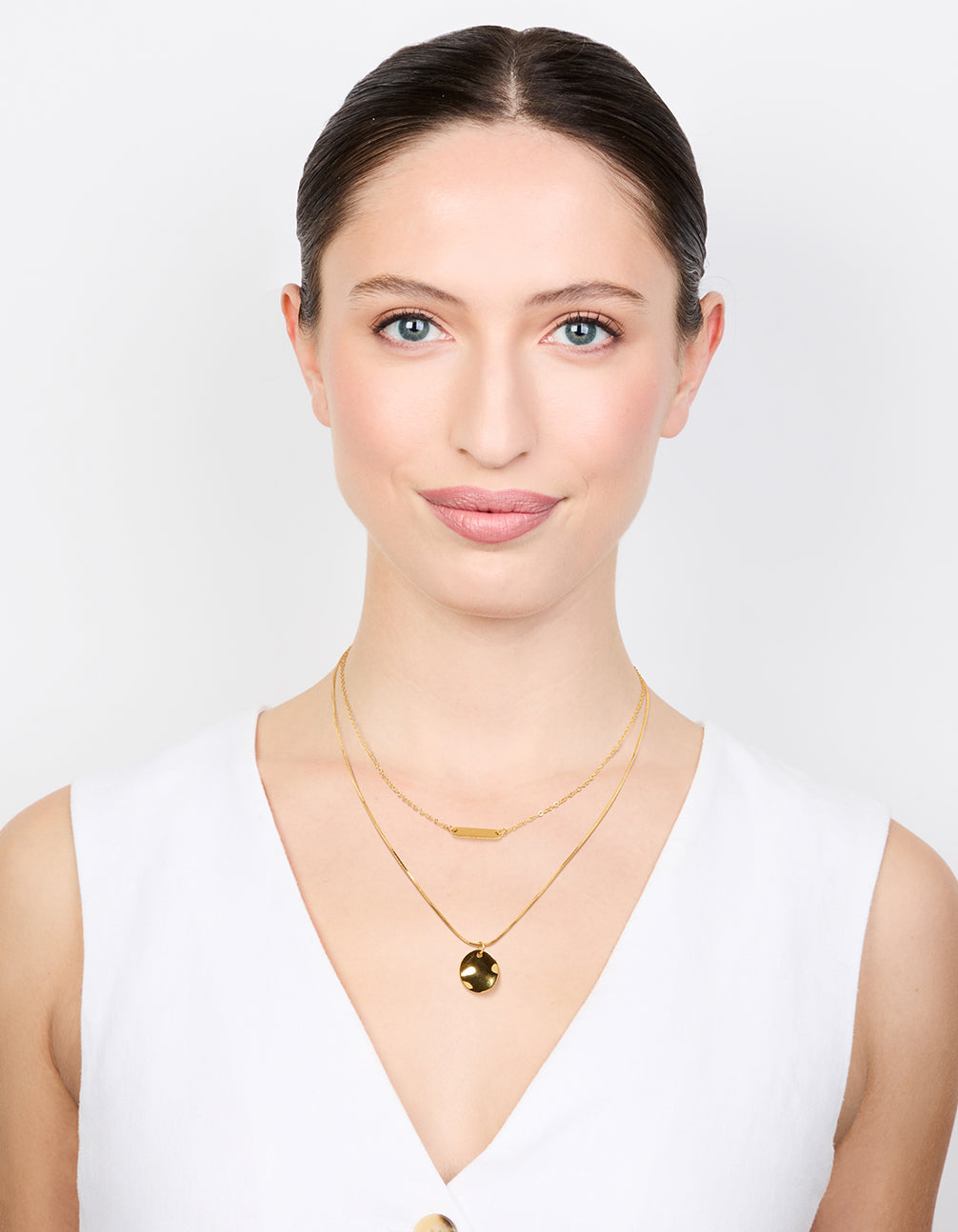 Waterproof Gold Plated Stainless Steel Bar & Coin Pendant Necklace