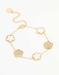 Waterproof Gold Plated Stainless Steel Diamante Flower Bracelet - link has visual effect only