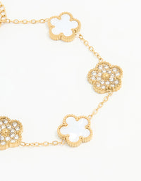 Waterproof Gold Plated Stainless Steel Diamante Flower Bracelet - link has visual effect only