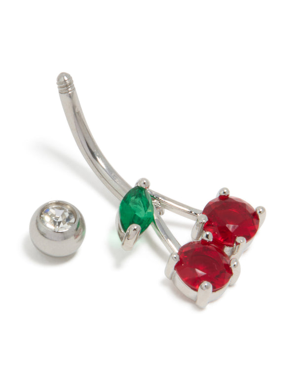 Surgical Steel Cubic Zirconia Cherry Belly Bar