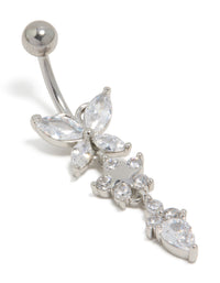 Surgical Steel Cubic Zirconia Triple Flower Belly Bar - link has visual effect only