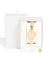 Gold Small Diamante Round Strap Watch - link has visual effect only