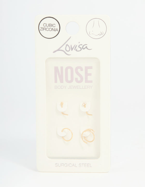 Gold Plated Surgical Steel Mixed Nose Piercing 4-Pack