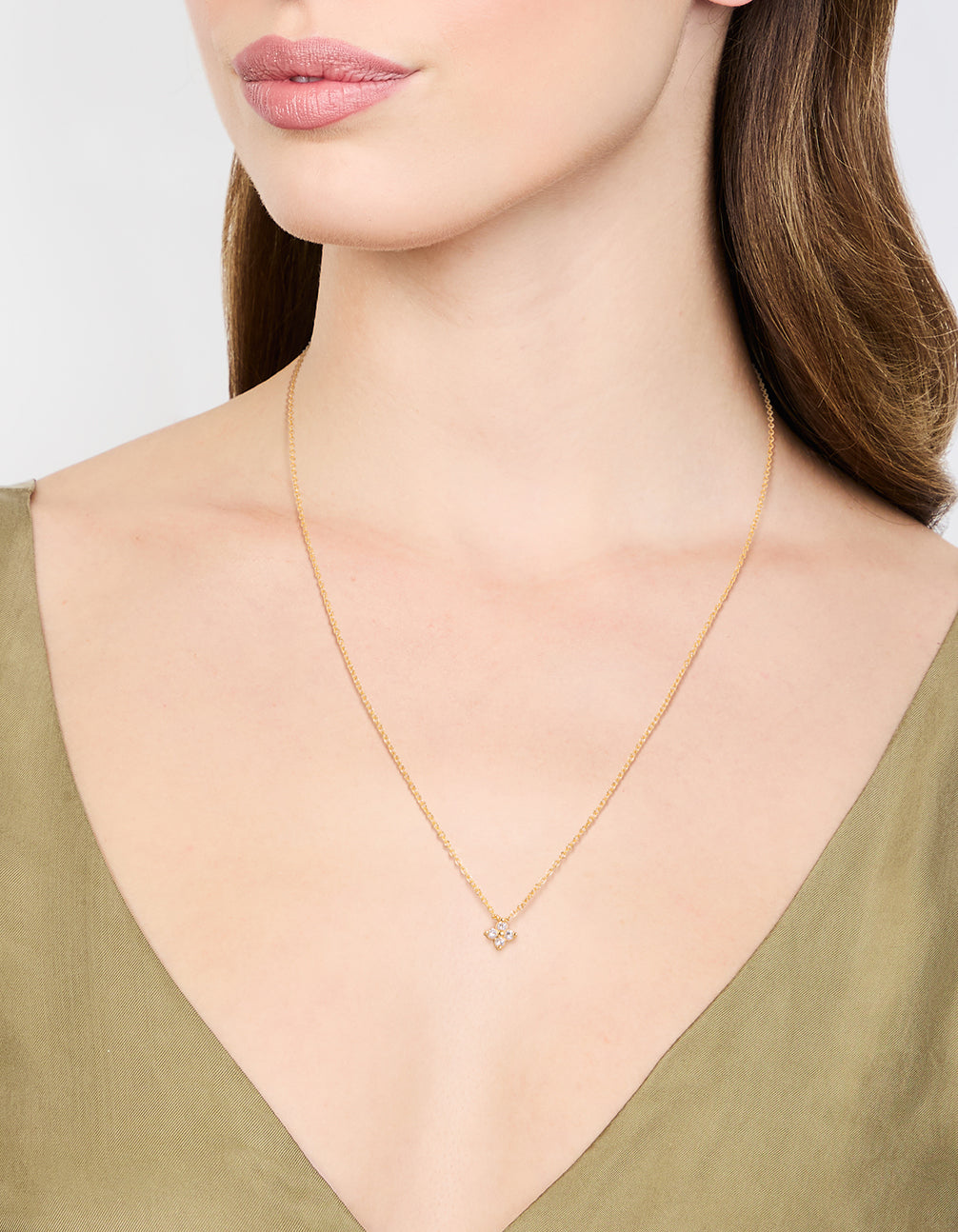 Gold Plated Sterling Silver Cubic Zirconia Flower Necklace