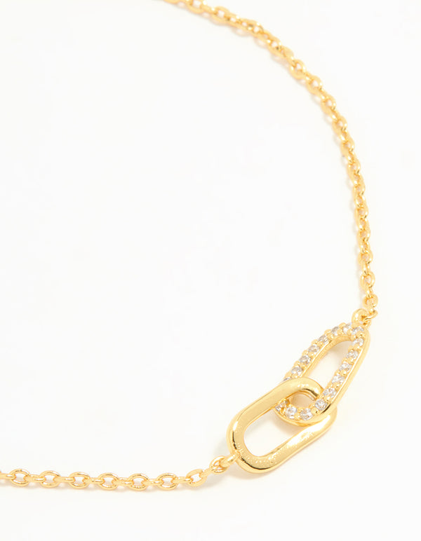 Gold Plated Sterling Silver Cubic Zirconia Link Oval Bracelet