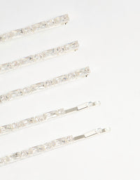 Silver Diamante Baguette & Round Hair Slides 5-Pack - link has visual effect only