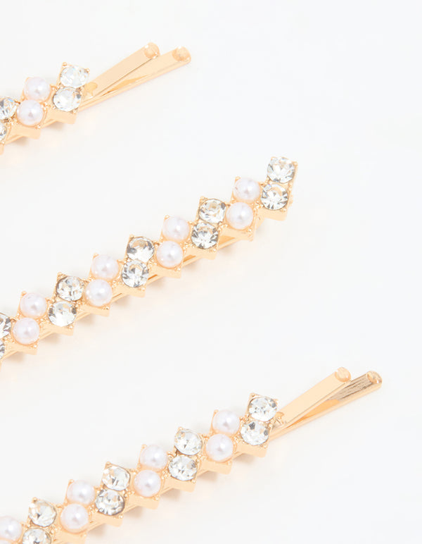 Gold Pearl Zigzag Hair Slides 4-Pack