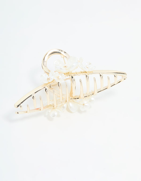 Gold Pearl Flower Cluster Claw Clip