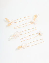 Gold Wire Flower Pearl Hair Pins 5-Pack - link has visual effect only