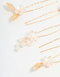 Gold Wire Flower Pearl Hair Pins 5-Pack - link has visual effect only