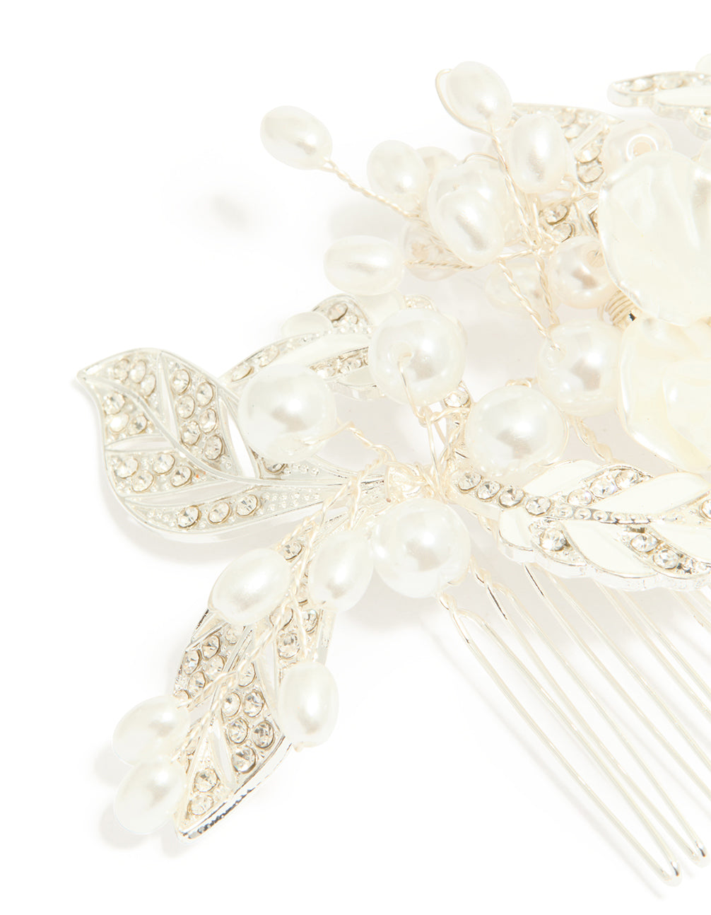Silver Pearl Flower & Vine Hair Comb