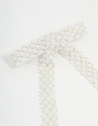 White Fabric Beaded Bow Clip - link has visual effect only
