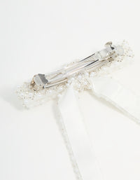 White Fabric Beaded Bow Clip - link has visual effect only