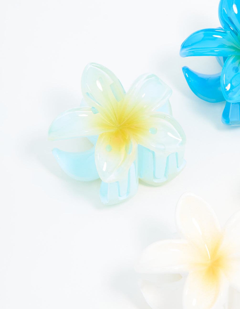 Blue & White Mini Frangipani Claw Clips 4-Pack