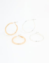 Mixed Metals Textured Hoop Earrings 2-Pack - link has visual effect only