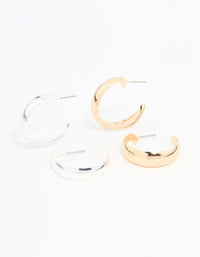 Mixed Metal Teardrop & Round Hoop Earrings 2-Pack - link has visual effect only