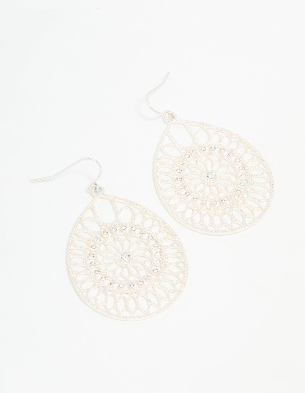 Silver Diamante Filigree Drop Earrings