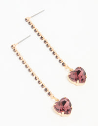Gold Burgundy Diamante Heart Drop Earrings - link has visual effect only