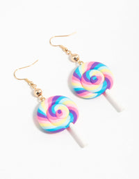 Rainbow Swirl Lollipop Drop Earrings - link has visual effect only